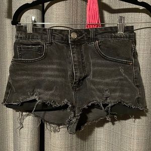 SO grey distressed jean shorts